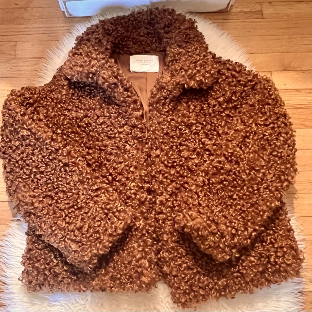 ZARA Woman Outerwear Brown Teddy Jacket Size Large